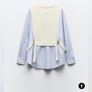 Zara Striped Blue and Cream Knit Shirt with Tie Back SIZE ( XS/S)